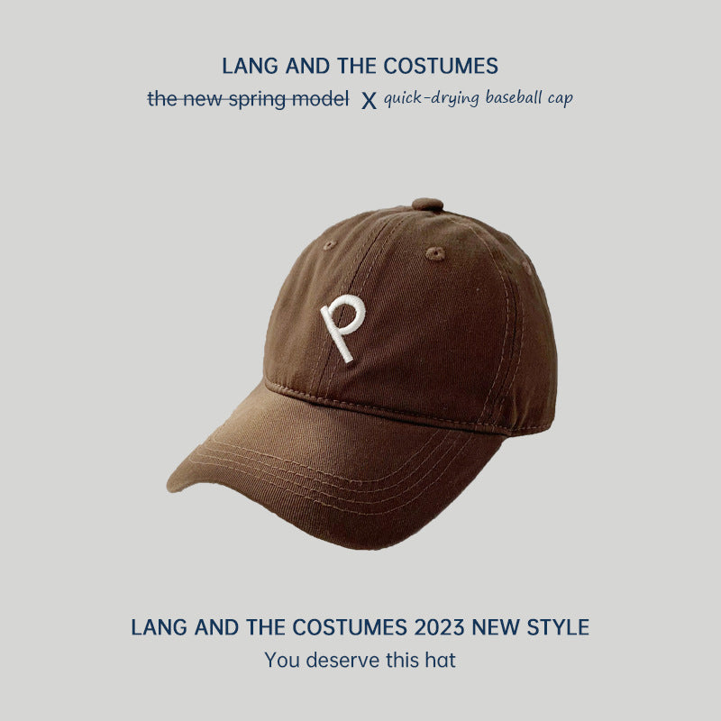 Oblique P letter ins small head circumference baseball cap for women outdoor leisure versatile four-season soft top sun protection duck tongue hat