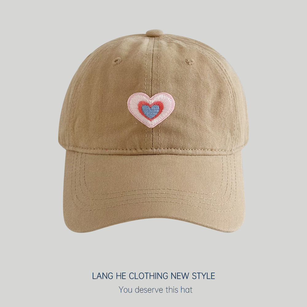 Patch love baseball cap for women with small head circumference, small face, versatile washed peaked hat, summer sun hat, trendy