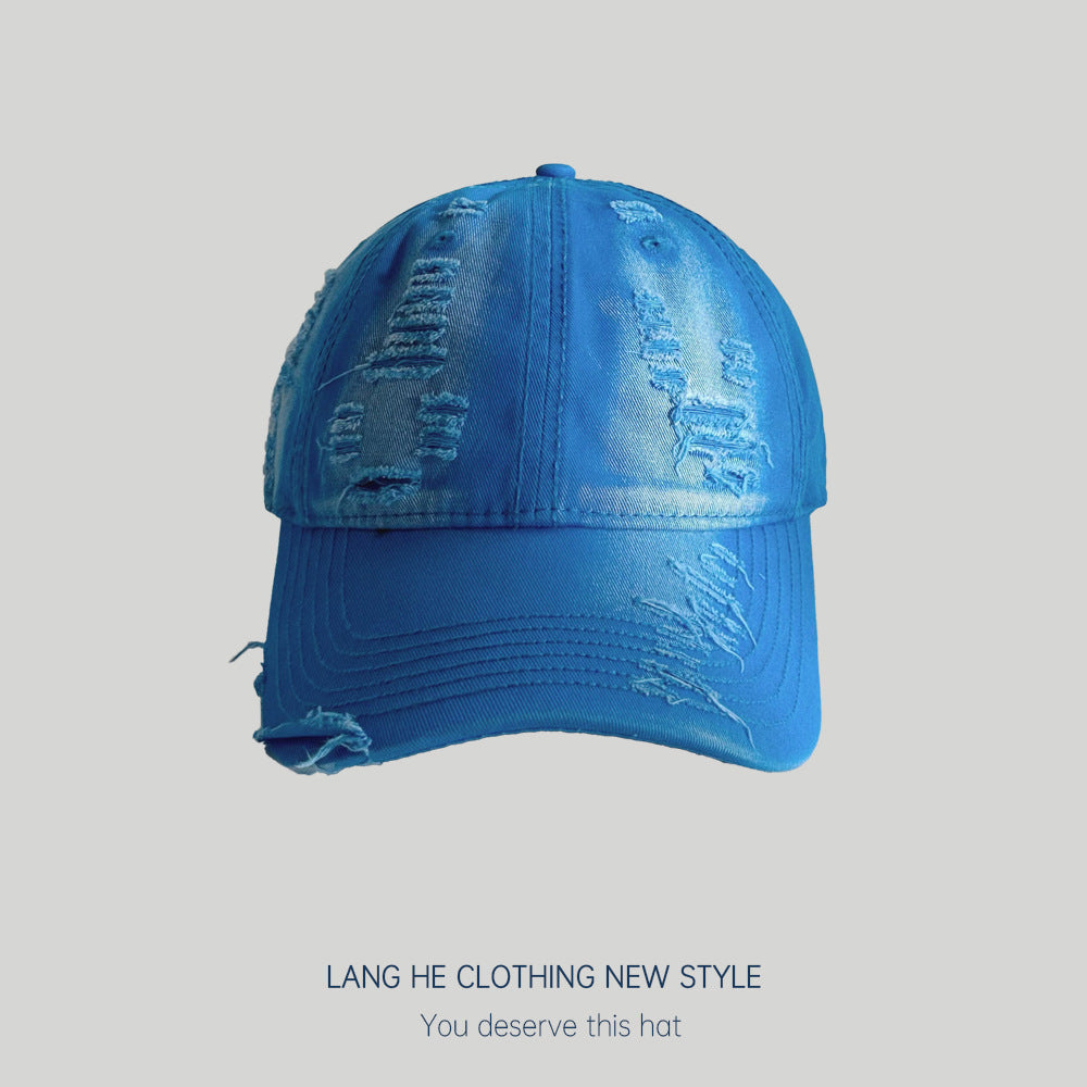 Washed and distressed baseball cap for women showing face small casual trendy male couple peaked cap summer sun hat