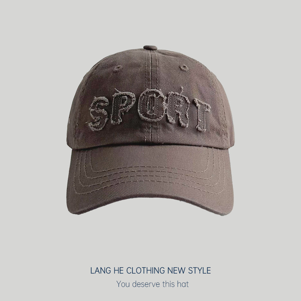 Letters broken edge big children's baseball cap washed soft style face-showing small spring small head circumference peaked hat women's hat fashion