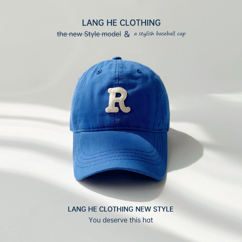 R letter children's baseball cap washed soft top casual all-match boy middle child baby cap summer