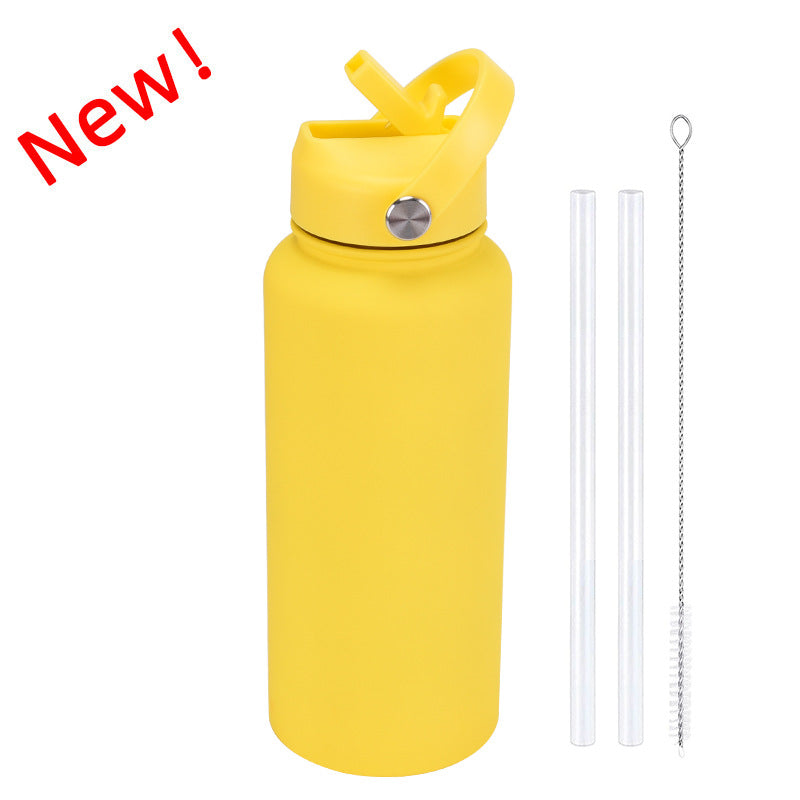 2024 New Sports Bottle Stainless Steel Large Capacity 1L Large Mouth Insulated Cup Portable Handle Straw Water Cup