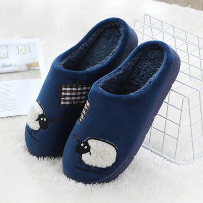 Cotton slippers for women winter home indoor home warm non-slip thick-soled confinement couple hair slippers autumn and winter shoes