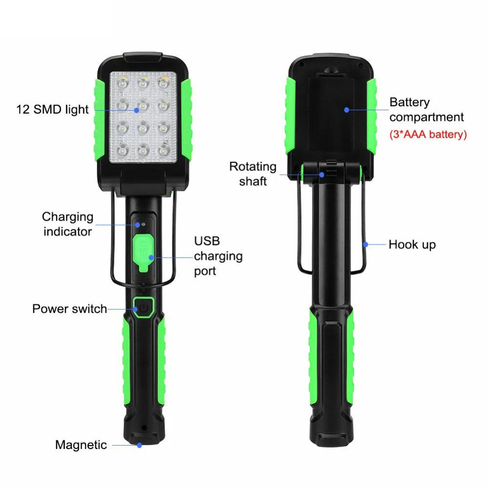 Multifunctional Maintenance Emergency Lighting Car Inspection Light Handheld Magnet Usb Charging Dual Power Work Light