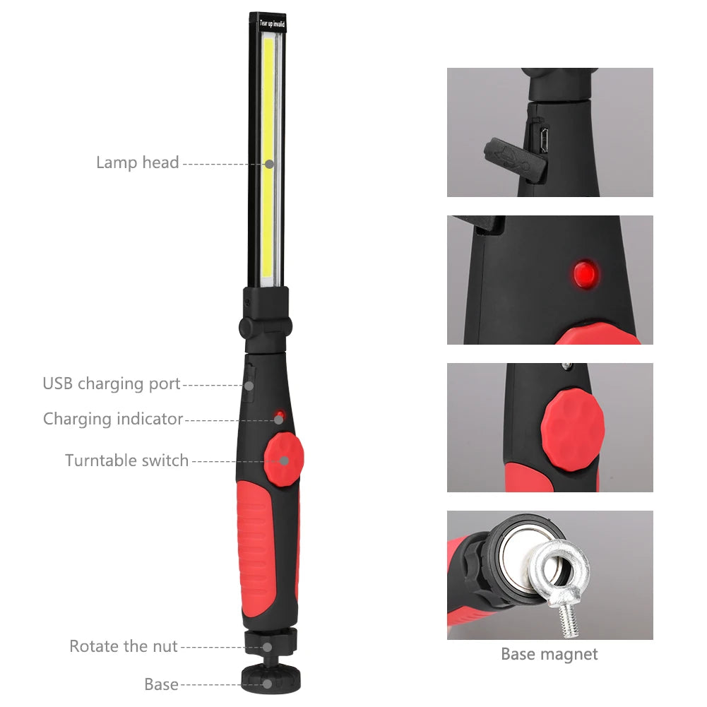 New Portable Led Rechargeable Work Light, Inspection Light, Flashlight With Strong Magnetic Removable Battery