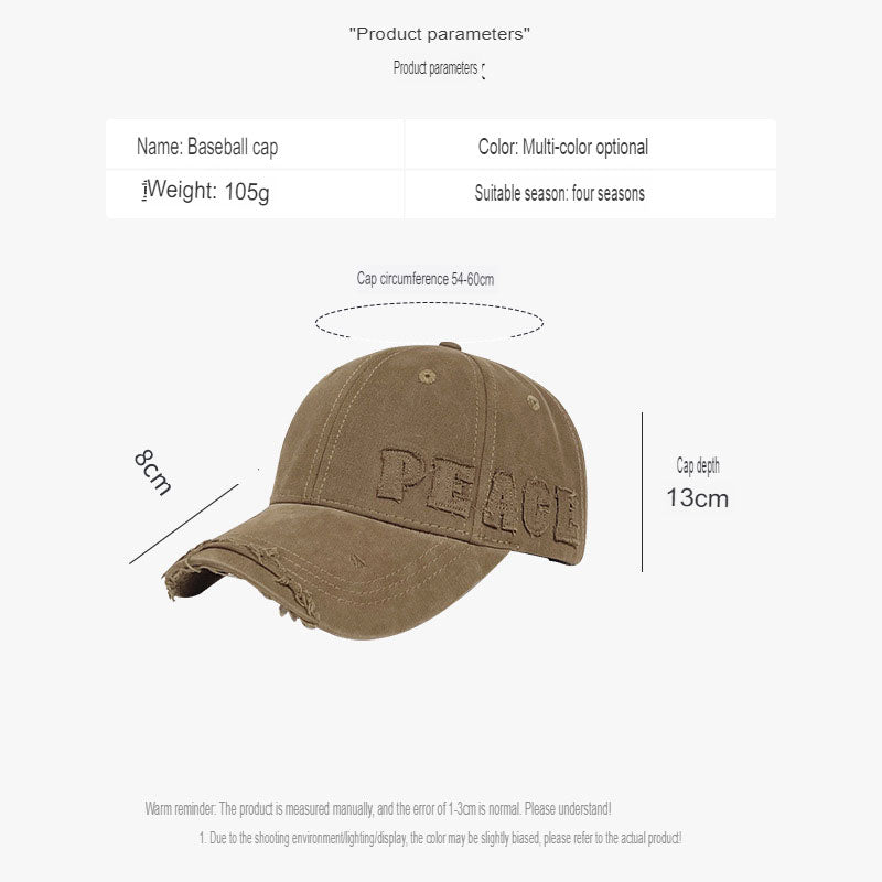 Street Hole-In-The-Wall Baseball Hat For Women In Autumn And Winter Trendy Brand Couple Old Casual All-Match Face-Showing Small Peaked Cap