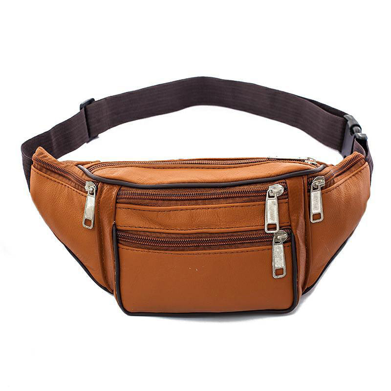 men's genuine leather waist bag first-layer cowhide cross-body bag multi-functional sports running outdoor waist bag cashier bag
