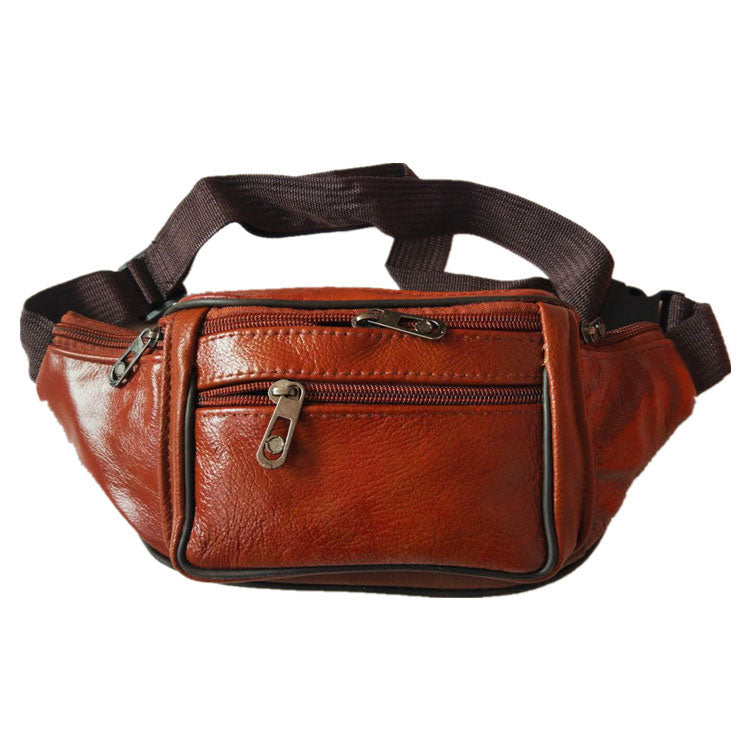 men's genuine leather waist bag first-layer cowhide cross-body bag multi-functional sports running outdoor waist bag cashier bag