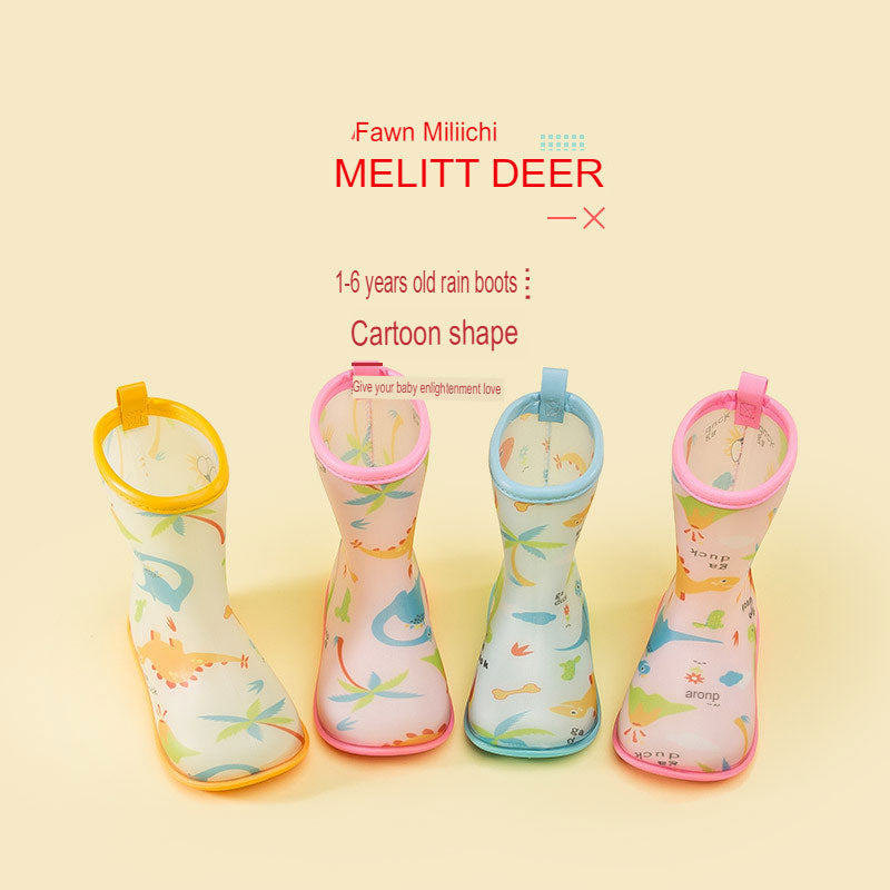 Baby rain boots summer boys printed lightweight waterproof toddler wear-resistant cute mid-tube water shoes girls and children rain gear