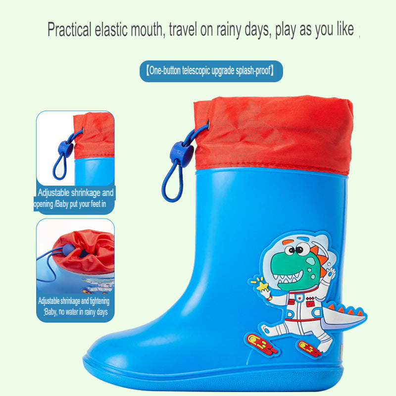 children's rain boots PVC three-color cartoon three-dimensional girdle non-slip bottom rain boots primary school students' rain boots