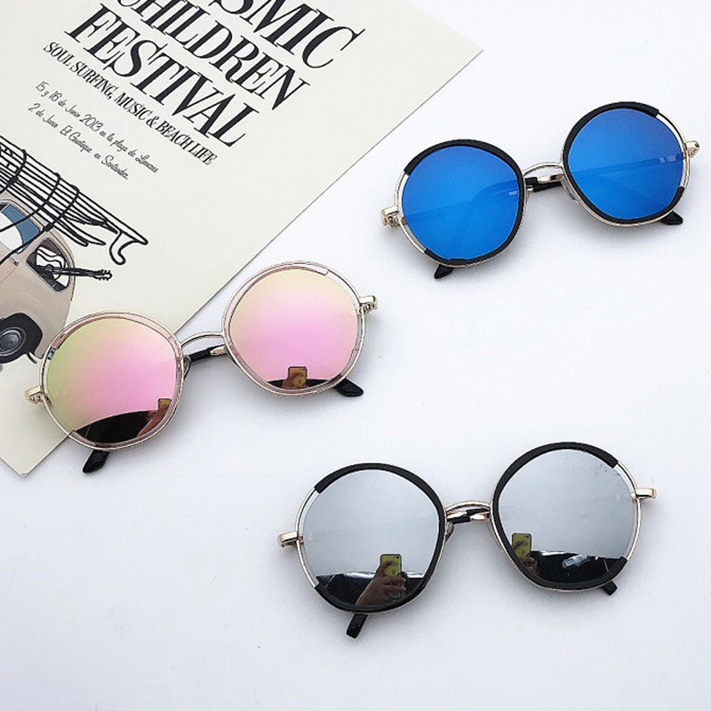 New round frame versatile trendy children's sunglasses fashion style glasses semi-metal frame sunglasses.