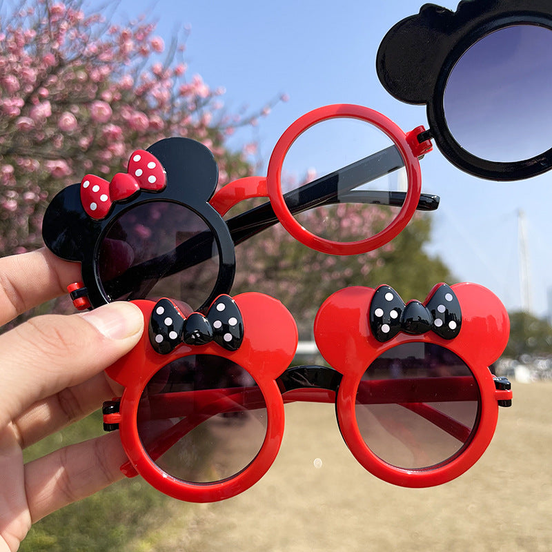 Cartoon Mickey Mouse Flip Children's Sunglasses Cute Baby Sunglasses Girls Cute Bow Glasses Photo Glasses Trendy
