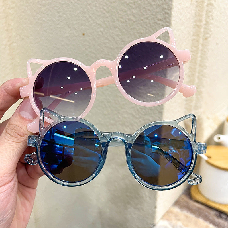 Children's sunglasses cat ears round colored glasses sunshade shopping style glasses