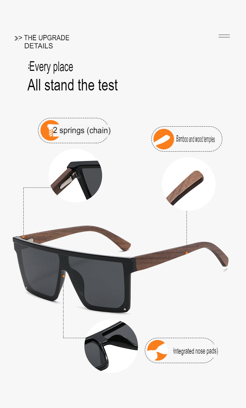 New Trendy Bamboo Wood Glasses Light Sunglasses Retro Fashion Large Frame Sunshade Anti-Uv Bamboo Wood Leg Sunglasses
