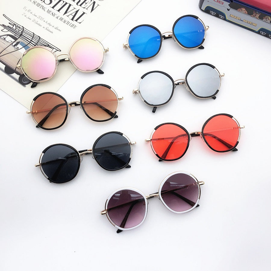 New round frame versatile trendy children's sunglasses fashion style glasses semi-metal frame sunglasses.