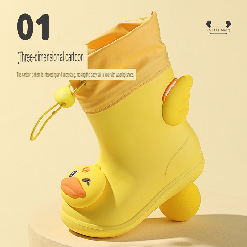 Children's girdle rain boots lightweight yellow duck rain boots for children and middle-aged children waterproof outdoor rain gear baby water shoes for girls