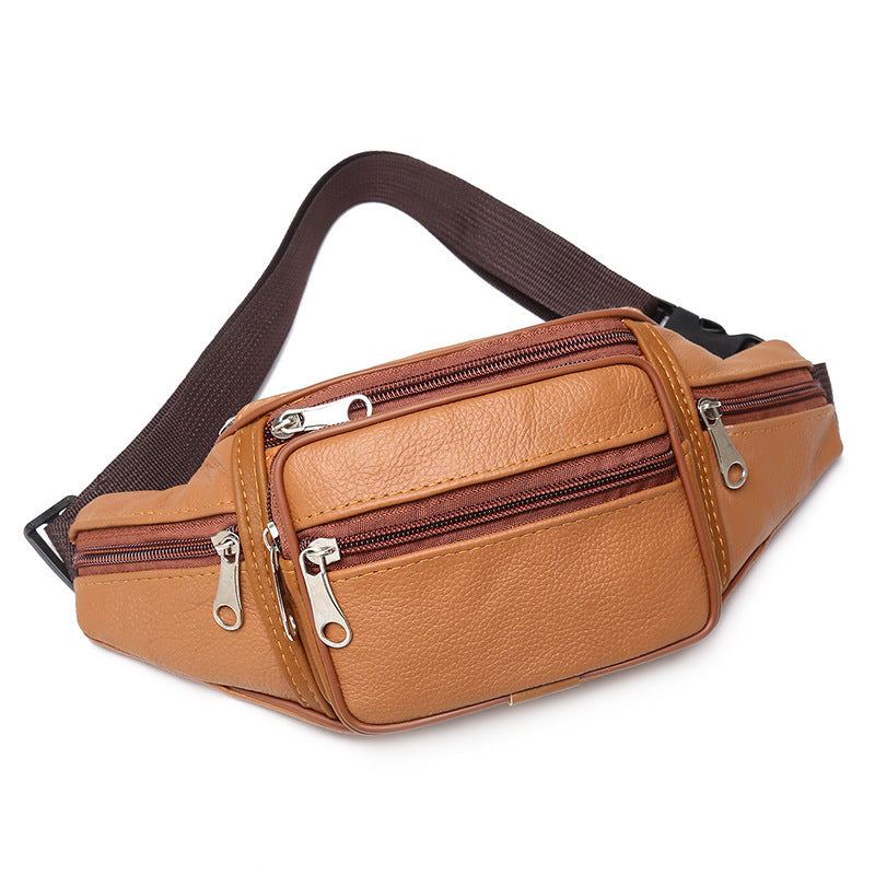 New Cowhide Men's Waist Bag Genuine Leather Shoulder Bag Chest Bag Fashion Soft Leather Fashion Sports Shoulder Bag