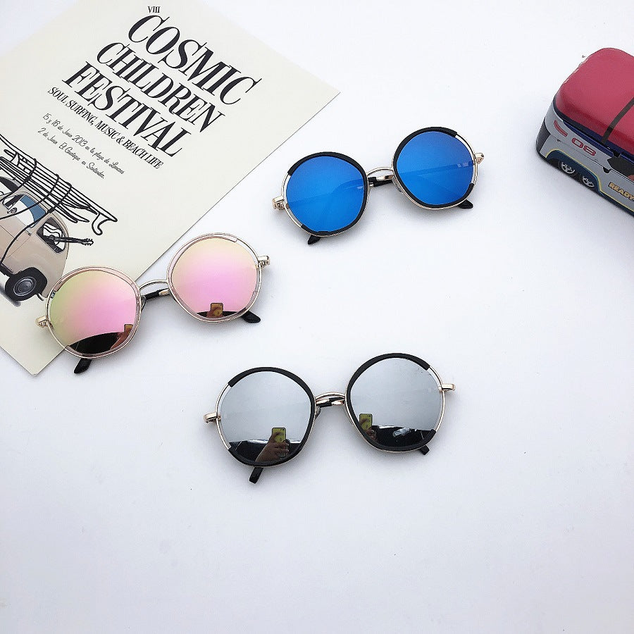 New round frame versatile trendy children's sunglasses fashion style glasses semi-metal frame sunglasses.