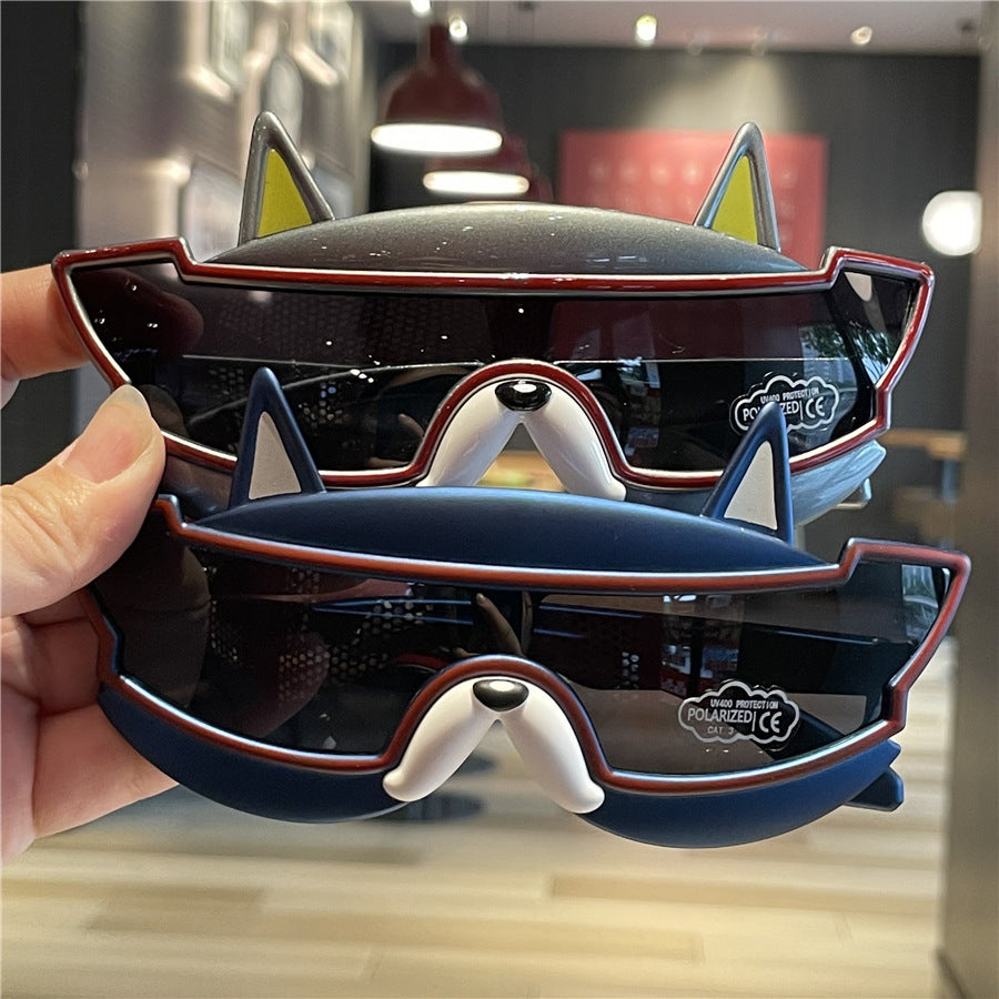 French bucket integrated lens children's sunglasses soft silicone boys cool sunglasses baby polarized glasses cartoon puppy