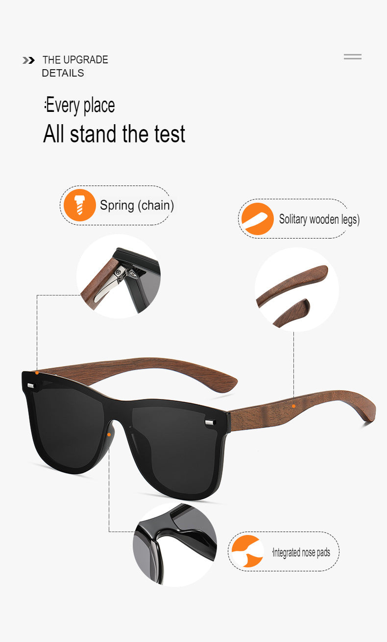 New Trendy Polarized Sunglasses Bamboo Wooden Temples Women's Sunglasses Wooden Glasses One-piece Sunglasses