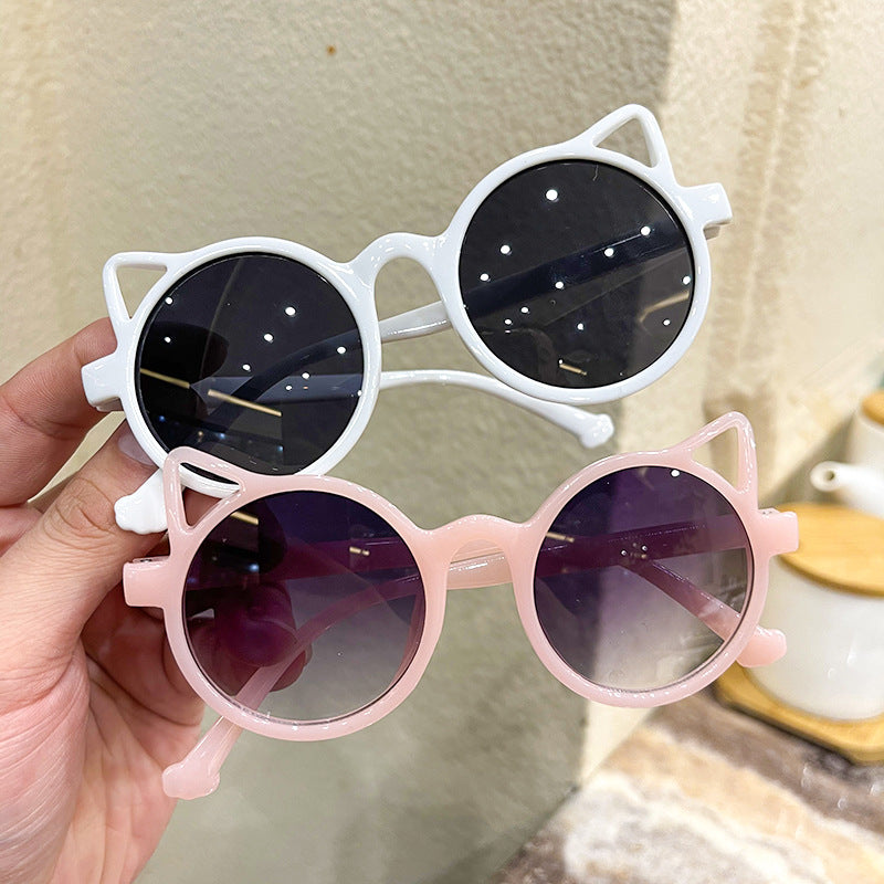 Children's sunglasses cat ears round colored glasses sunshade shopping style glasses