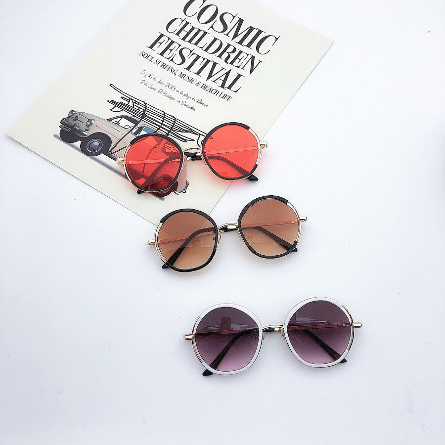 New round frame versatile trendy children's sunglasses fashion style glasses semi-metal frame sunglasses.