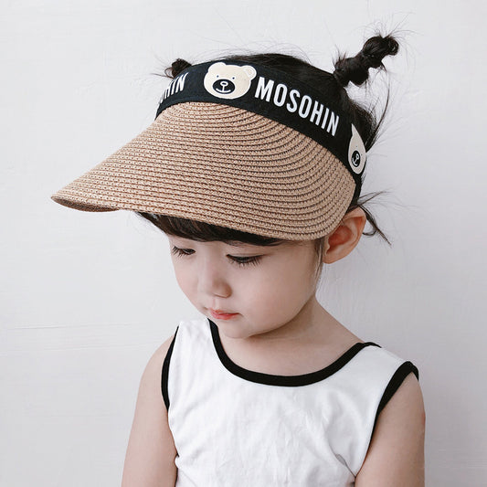 Children's sun protection hat, summer sun hat, girl's parent-child empty top hat, large brim, boy's straw hat, baby uv hat