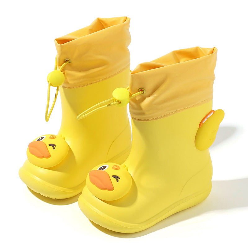 Children's girdle rain boots lightweight yellow duck rain boots for children and middle-aged children waterproof outdoor rain gear baby water shoes for girls