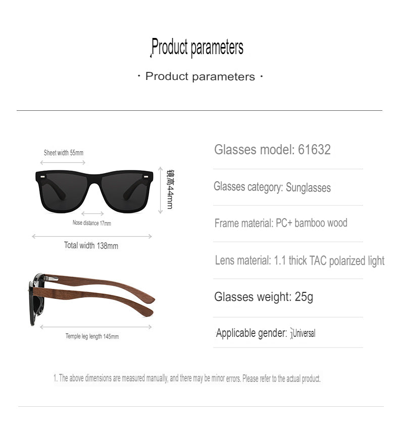 New Trendy Polarized Sunglasses Bamboo Wooden Temples Women's Sunglasses Wooden Glasses One-piece Sunglasses