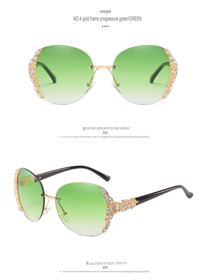 New Large-Frame Diamond-Encrusted Frameless Edge-Cut Sunglasses For Female Internet Celebrities And Trendy People, Street Photography, Personalized Fashion Sunglasses