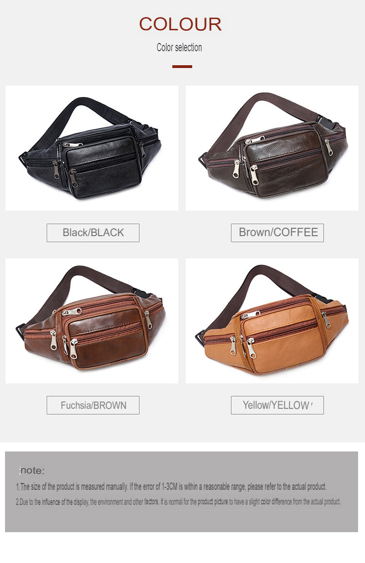 New Cowhide Men's Waist Bag Genuine Leather Shoulder Bag Chest Bag Fashion Soft Leather Fashion Sports Shoulder Bag