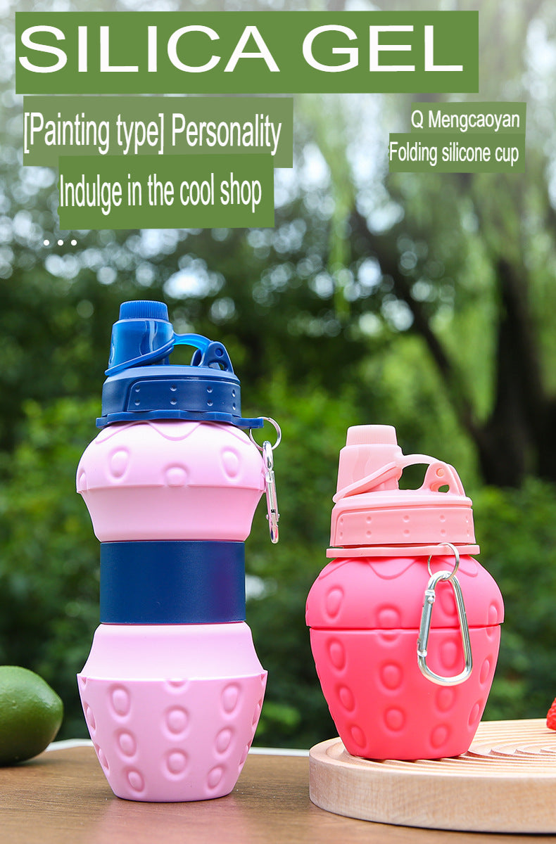 New Product Platinum Silicone Folding Children's Sports Water Bottle Strawberry Telescopic Water Bottle Water Bottle