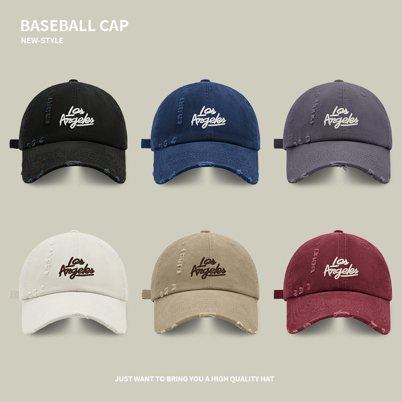 Face-showing baseball cap for women in spring and summer with embroidered letters, versatile wide brim sun protection hat for couples, same style peaked cap