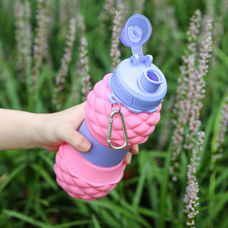 New Platinum Silicone Folding Cup Pineapple Telescopic Water Bottle Children's Outdoor Sports Water Bottle