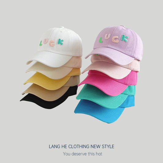 Candy color~Spring and summer trendy letter LUCK baseball caps for boys and girls, sunshade caps style sun protection hats