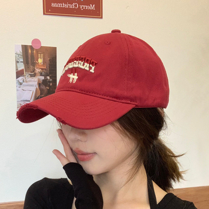 2024 New Gradient Letters Frayed Embroidery Soft Top Baseball Cap Style Spring and Summer Versatile Couple Peaked Cap Trendy