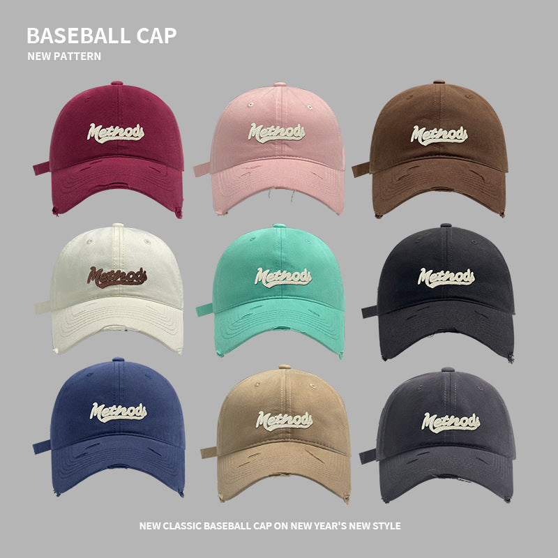 Embroidered letter versatile baseball cap men's hole street style couple trendy peaked cap sunshade small sports cap