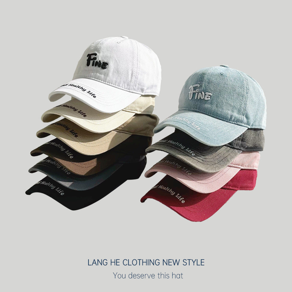 Letter washed trendy baseball cap for women, casual, all-match, face-showing, small soft-top peaked cap, summer sun hat