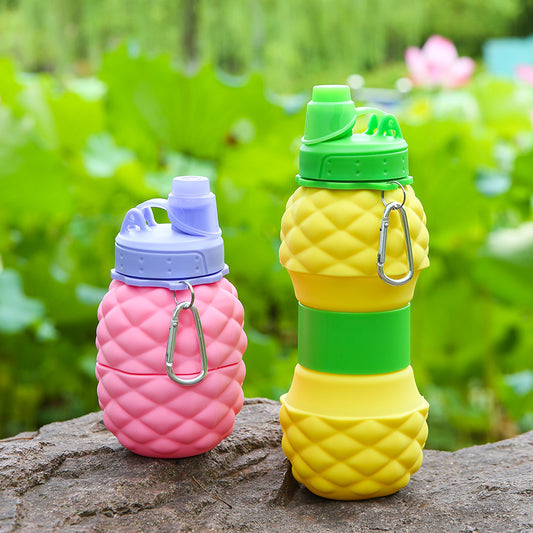 New Platinum Silicone Folding Cup Pineapple Telescopic Water Bottle Children's Outdoor Sports Water Bottle