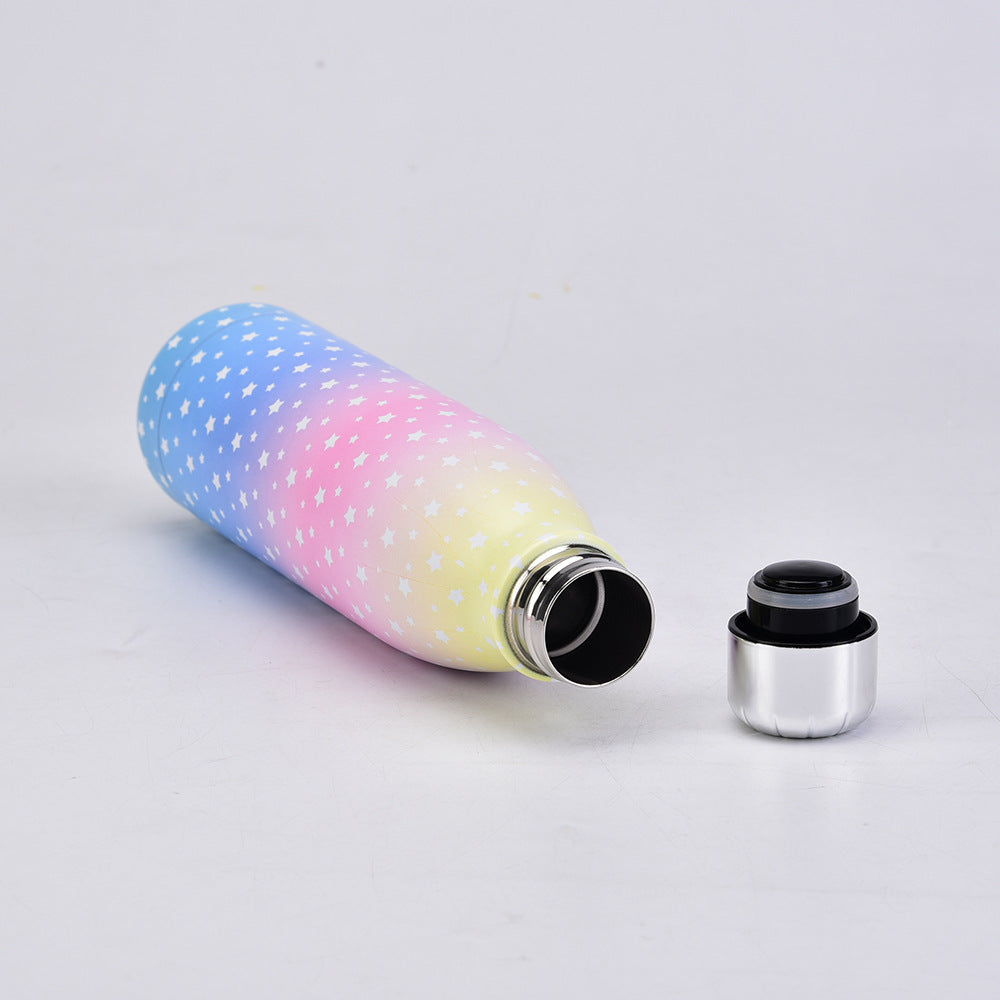 New Coke Bottle Thermos Cup Creative Starry Sky Gradient Coke Bottle Outdoor Portable Handle Sports Water Cup