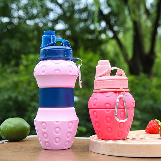 New Product Platinum Silicone Folding Children's Sports Water Bottle Strawberry Telescopic Water Bottle Water Bottle