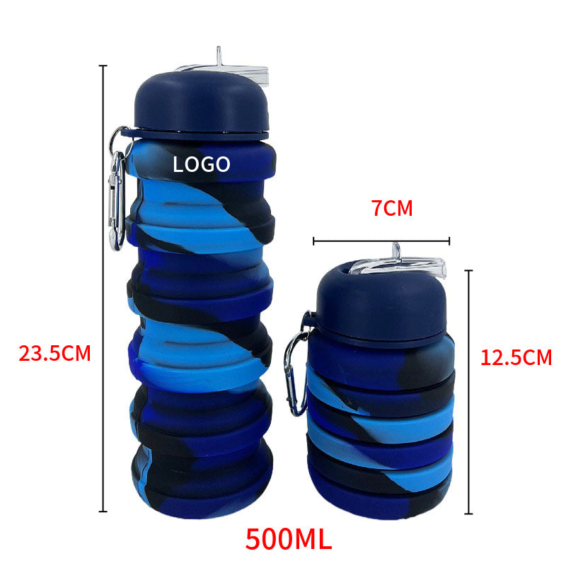 Silicone Folding Water Cup 500ml Camouflage Color Water Bottle Sports Telescopic Kettle