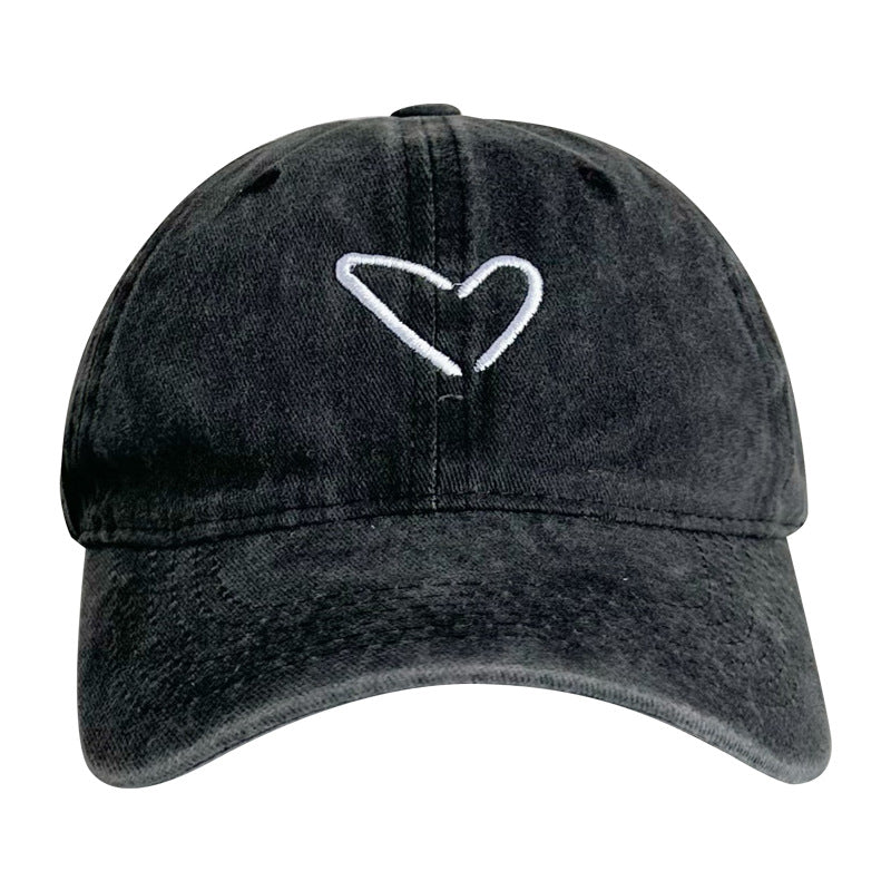 Parent-child love embroidered baseball cap showing face small washed soft top cap for men and women heart casual versatile hat trendy