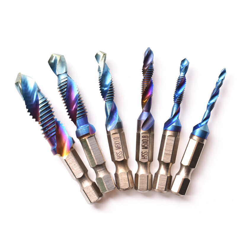 Blue machine spiral tap high speed steel drilling and tapping integrated tap drilling tool hexagonal handle twist drill bit