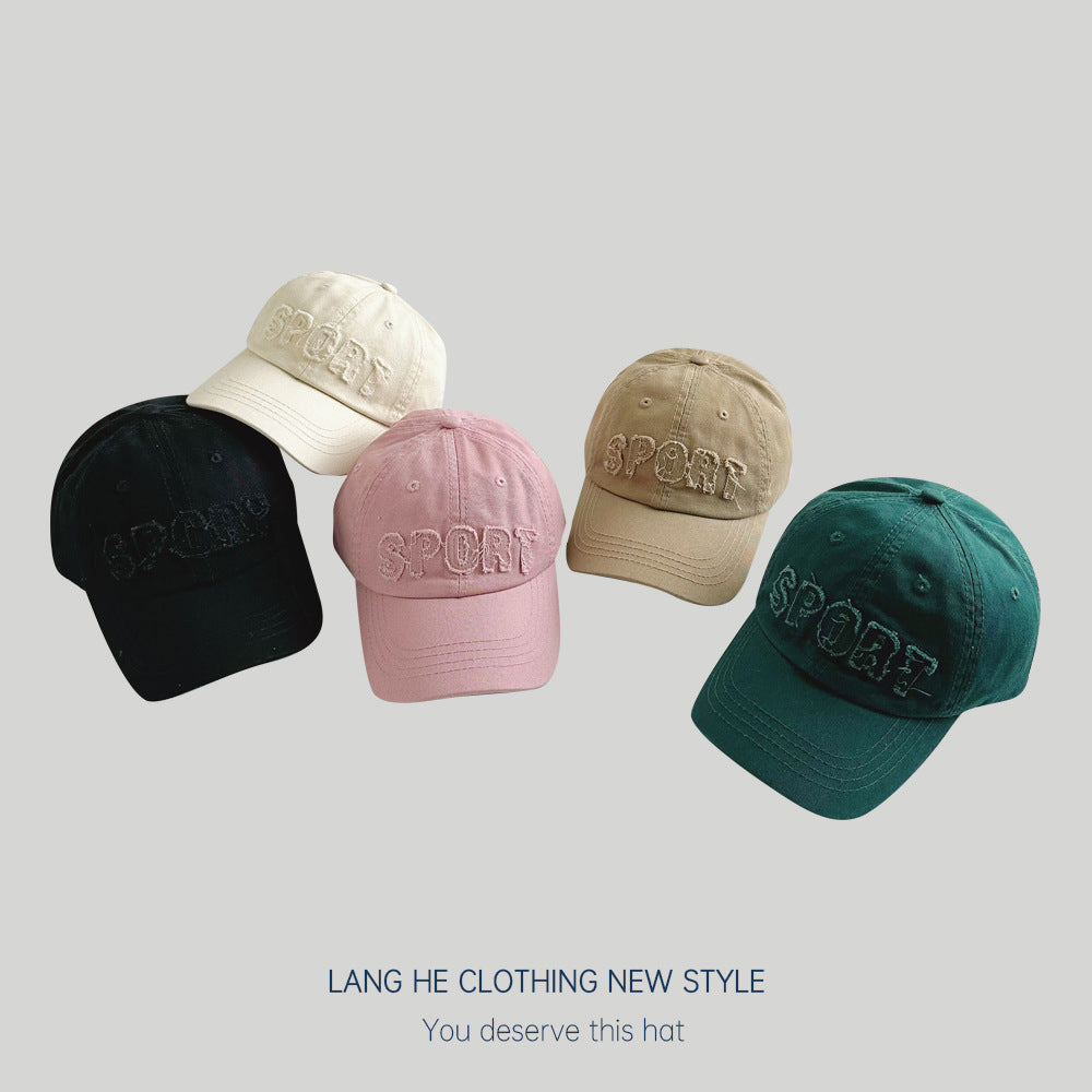 Letters broken edge big children's baseball cap washed soft style face-showing small spring small head circumference peaked hat women's hat fashion