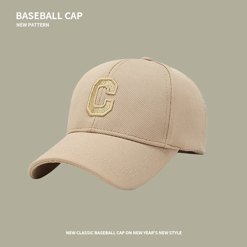 Baseball caps for trendy couples, the same embroidered letter C baseball cap, small casual and versatile sun visor, large head peaked cap