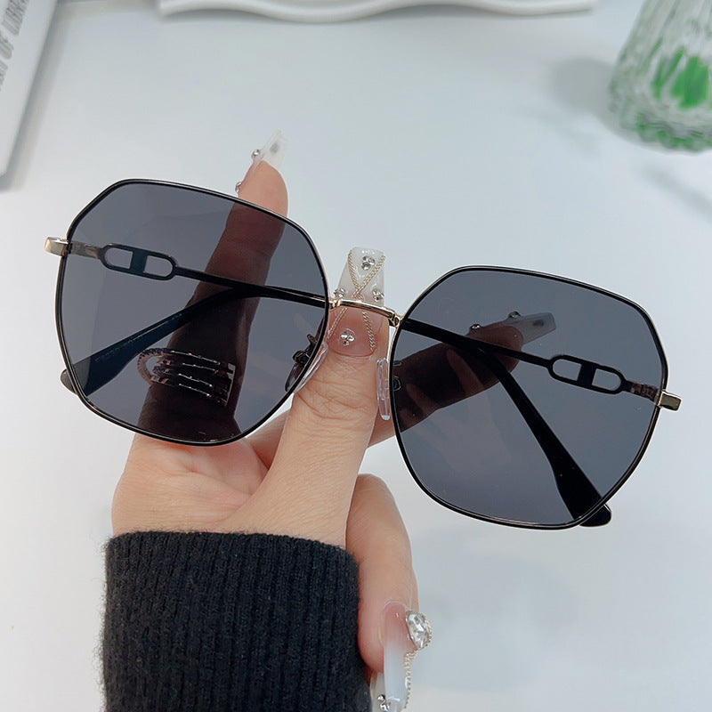 New high-end polarized sunglasses for women without makeup, ins style sunshade and sunscreen sunglasses, trendy metal sunglasses