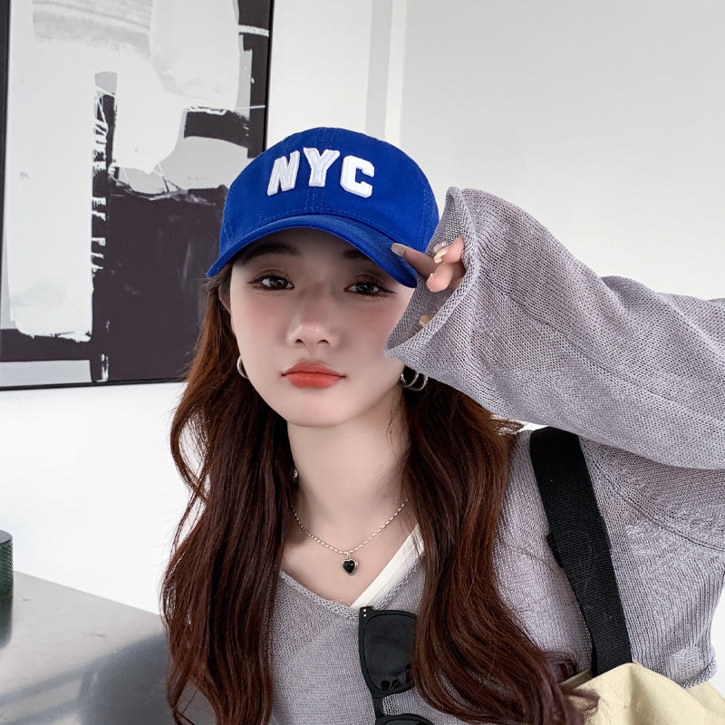 Soft top baseball cap for women letter NYC sun hat wide brim couple trendy outdoor sports cycling duck cap