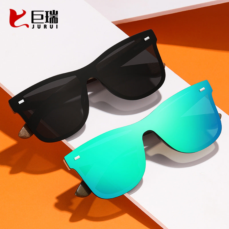 New Trendy Polarized Sunglasses Bamboo Wooden Temples Women's Sunglasses Wooden Glasses One-piece Sunglasses