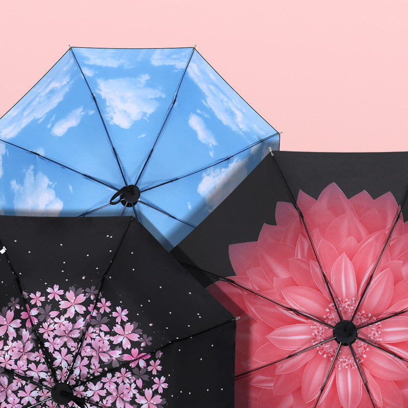 Sakura New Sun Umbrella Vinyl Sun Umbrella Anti-UV Sun Umbrella Women's Sun Umbrella Tri-fold Umbrella Printed LOGO